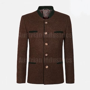 German Bavarian Men&#39;s Brown Jacket | Tyrol Loden Austrian Wool Jacket |  Tyrol Loden Blazer | Trachten Oktoberfest Custom Jacket