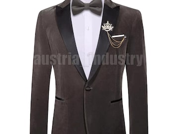 Men's Grey Velvet Tuxedo Jacket | Slim Fit Handmade Blazer
