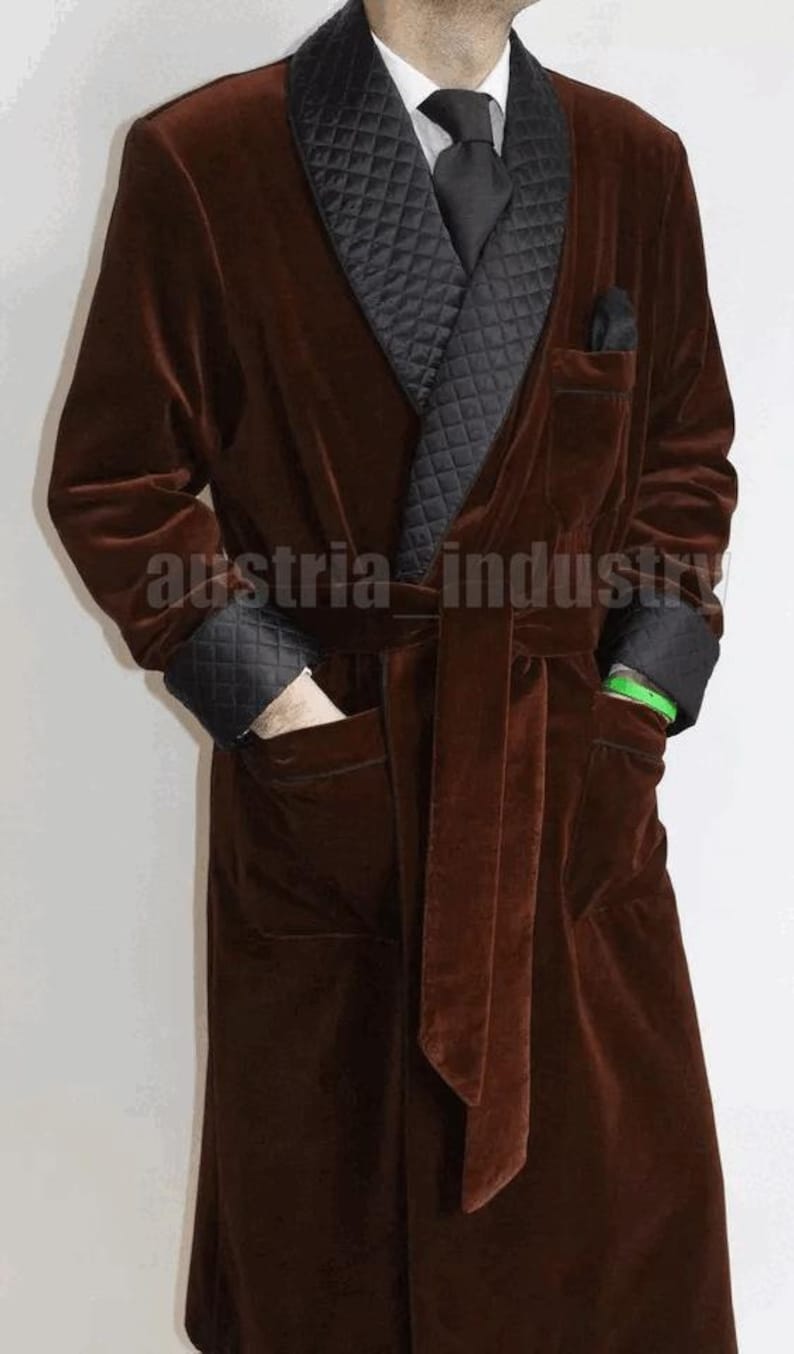 Men's Smoking Robe Men's Smoking Robe Burgundy Brown Velvet Long Quilted Coat | Custom ...