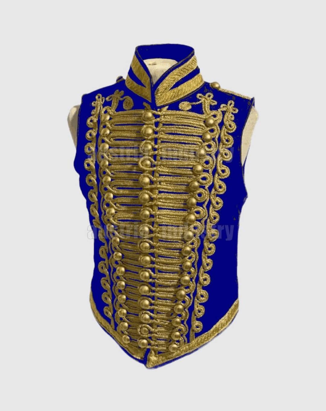 Men's Royal Blue Military Ceremonial Hussar Vest With Gold