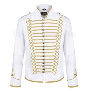 Men&#39;s White Military Steampunk Hussar Parade Jacket | Army vintage Military uniform Tunic jacket | Handmade Steampunk Hussar Jacket