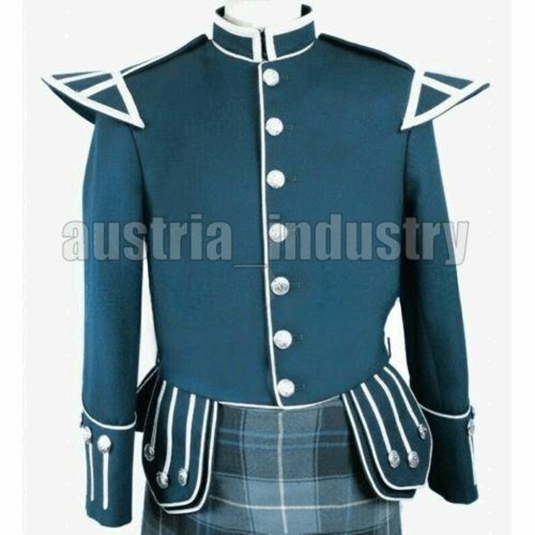 Forest Green Doublet Blazer Wool Silver Braid And Trim