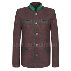 German Bavarian Men&#39;s Chestnut Brown Jacket | Tyrol Loden Austrian Wool Jacket |  Tyrol Loden Blazer | Trachten Oktoberfest Custom Jackets