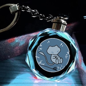 Custom made - Bubble Mew fanmade inspired LED color changing K9 Crystal keychain - w 7 colors also Gift Box and battery inc