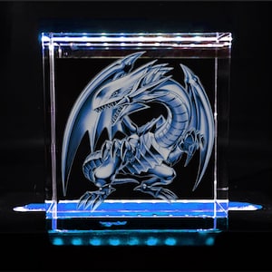 Realizzato su misura - Display in cristallo con incisione laser a LED con occhi blu 3D SDK che cambia colore - con più colori + scatola regalo, base a LED e lampada con cavo