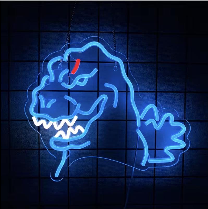 Godzilla Led Sign Custom Hand Made - OG VINTAGE Godzilla Inspired NEON Light - W Dimmable ...