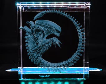 Custom Made - 3D Alien Xenomorph LED Laser Engraved Color Changing