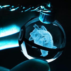 fanmade Blastoise Inspired LED 3D Poke ball color changing K9 Crystal keychain - w 7 colors also Gift Box and battery inc