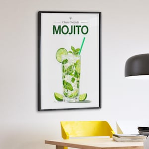 Mojito Cocktail Poster - Klassische Drink Wandkunst für Küche oder Bar - Lime & Mint Mixology Print - Erfrischender Sommer Dekor