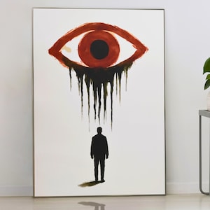 Dark Surreal Eye Wall Art – Abstract Fear Poster, Creepy Surrealism Print, Dripping Eye Silhouette Decor, Horror Art Gift