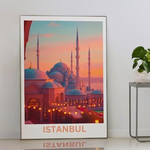 Poster de voyage d&#39;Istanbul en Turquie - Art mural paysage urbain, impression d&#39;horizon d&#39;Istanbul, décoration de Turquie, cadeau pour les amateurs de voyage