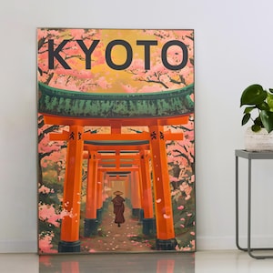 Fushimi Inari Shrine Wall Art | Japanese Torii Gate Poster | Kyoto Cherry Blossom Decor | Sacred Japan Travel Print | Zen Home Wall Art