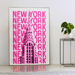 New York Poster - NYC Wandbild, New York Skyline Druck, New York City Dekor, Geschenk für NYC-Liebhaber - Rosa Wandkunst