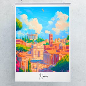 Ancient Rome Travel Poster: Colosseum & Pantheon Art Print