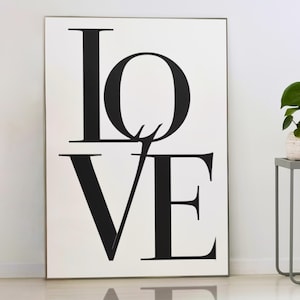 LOVE Typography Wall Art - Modern Minimalist Poster for Bedroom, Living Room or Office - Romantic Black and White Print