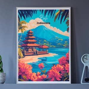 バリ旅行ポスター: ウブドとウルワツのランドマーク、インドネシアのウォールアート