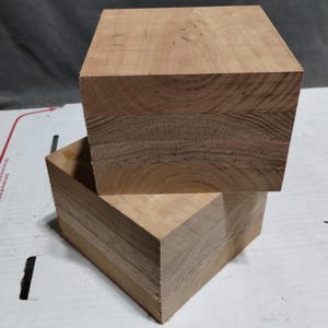 2 (Two) Kiln Dried Laminated Cherry and Oak mixed Blanks (5 1/8&quot; X 5 X 3 1/2&quot; and 5&quot; X 5&quot; X 3 1/2&quot;) Great for lathe turning. Cherry and Oak