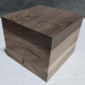 Kiln Dried Laminated Walnut and Hickory Blank Approximately (4 1/4" X 4 1/4" X 3 1/2") Great for lathe project, hardwood, Walnut and Hickory