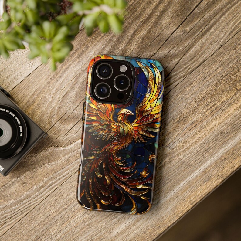 Majestic Phoenix Stained Glass Pattern Phone Case With Fiery Gold ...