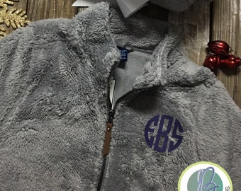 Sherpa fleece jacket, Charles River quarter zip jacket, monogrammed jacket