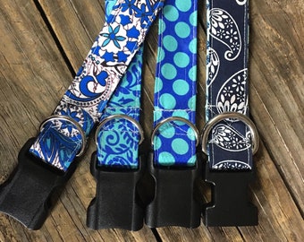 Monogrammed Blue Dog Collar, Custom Name & Number