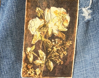 Distressed floral patch, Slow Stitch Embroidered, Boho Upcycle Embellishment, Sew on
