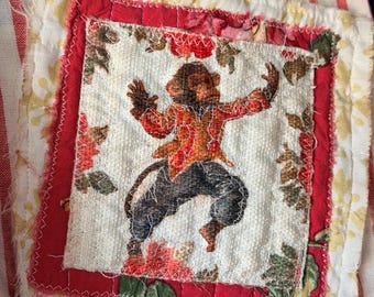 Monkey Applique Patch,vintage monkey print,  Slow Stitch Boho Upcycle Embellishment