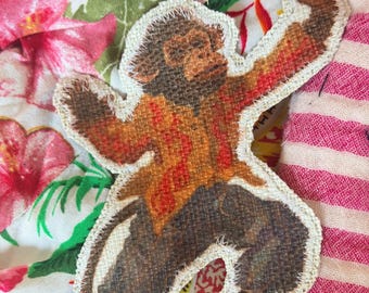 Vintage monkey applique patch, Slow Stitch Boho Upcycle Embellishment