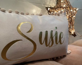 Name pillow, Personalized pillow, customize pillow words ,metallic lettering, address pillow, family name pillow, dog memorial pillow