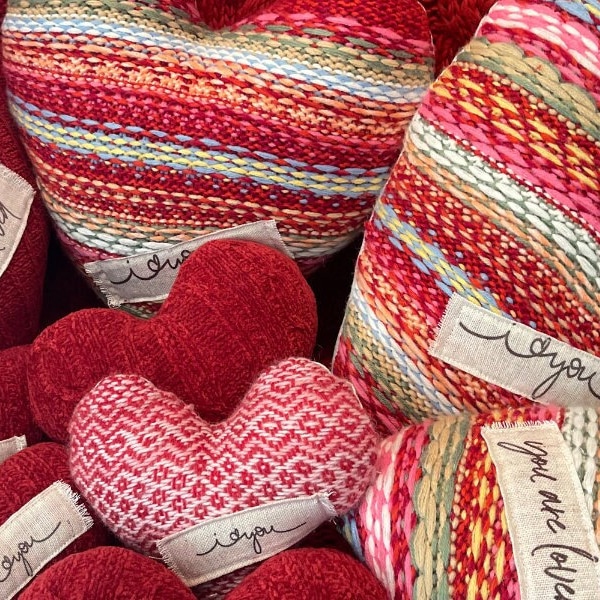 valentine heart pillow, upcycled heart pillow, heart sweater pillow