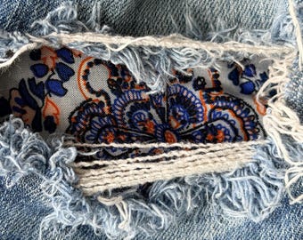 Applique patch peek a boo patch, visible mending patch, denim embroidered patch