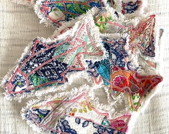 Upcycled Fabric Fish Applique Patch, Hand-Sewn Textile Art, Boho Sew-On Badge