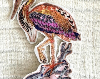 Applique patch, bird, Boho Upcycle Embellishment, sew or iron on  patch