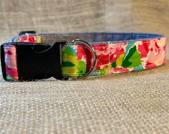 Cabbage rose dog collar, embroidered dog collar