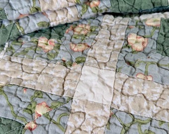 Vintage quilt squares, neutrals and greens, floral quilt squares