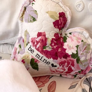 Valentine heart pillow, upcycled quilt pillow, love message pillow, vintage quilt pillow