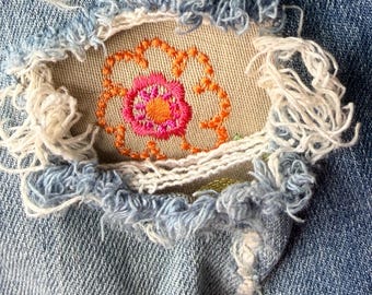 Applique patch peek a boo patch, visible mending patch, denim embroidered patch