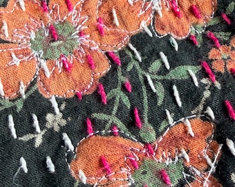 Hand embroidered vintage fabric, vintage linens for art collage, scrapbooking, textile art, upcycled clothing