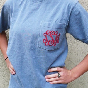 monogrammed pocket t-shirt, personalized pocket t-shirt, Comfort colors t shirt