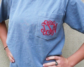 monogrammed pocket t-shirt, personalized pocket t-shirt, Comfort colors t shirt