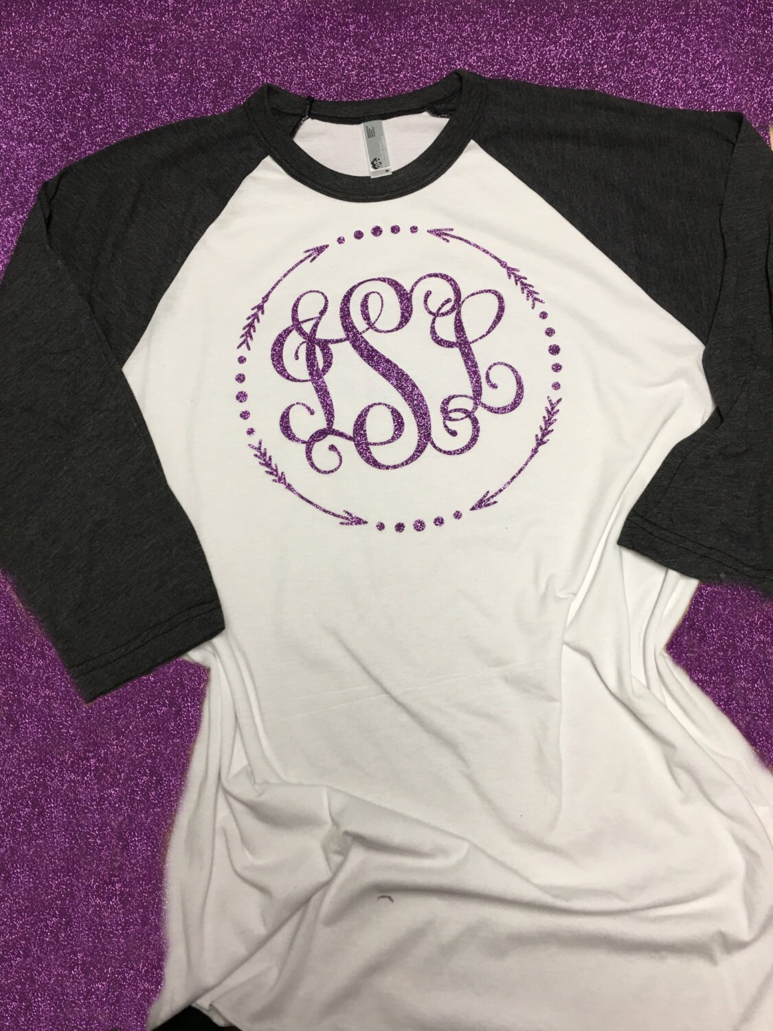 Monogrammed Raglan Shirt Glitter 