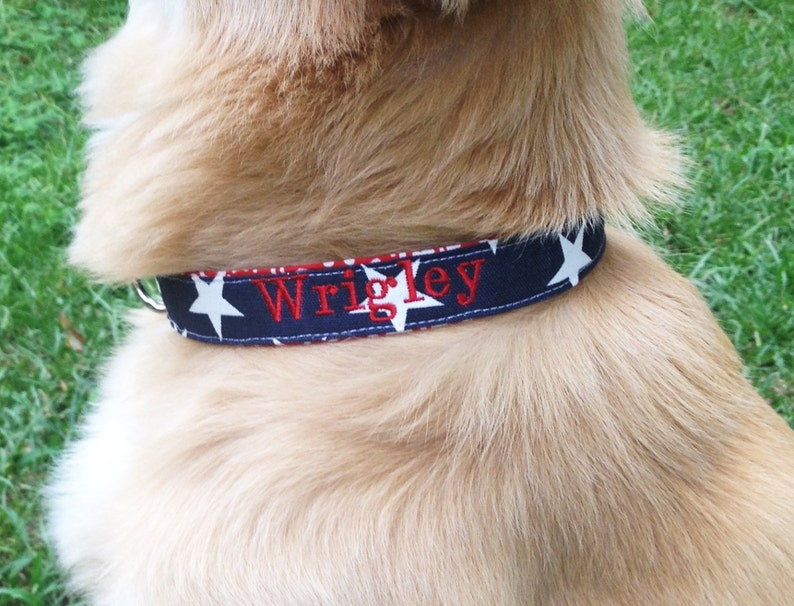 Red White Blue Dog Collar Monogrammed Dog Collarpersonalized Etsy