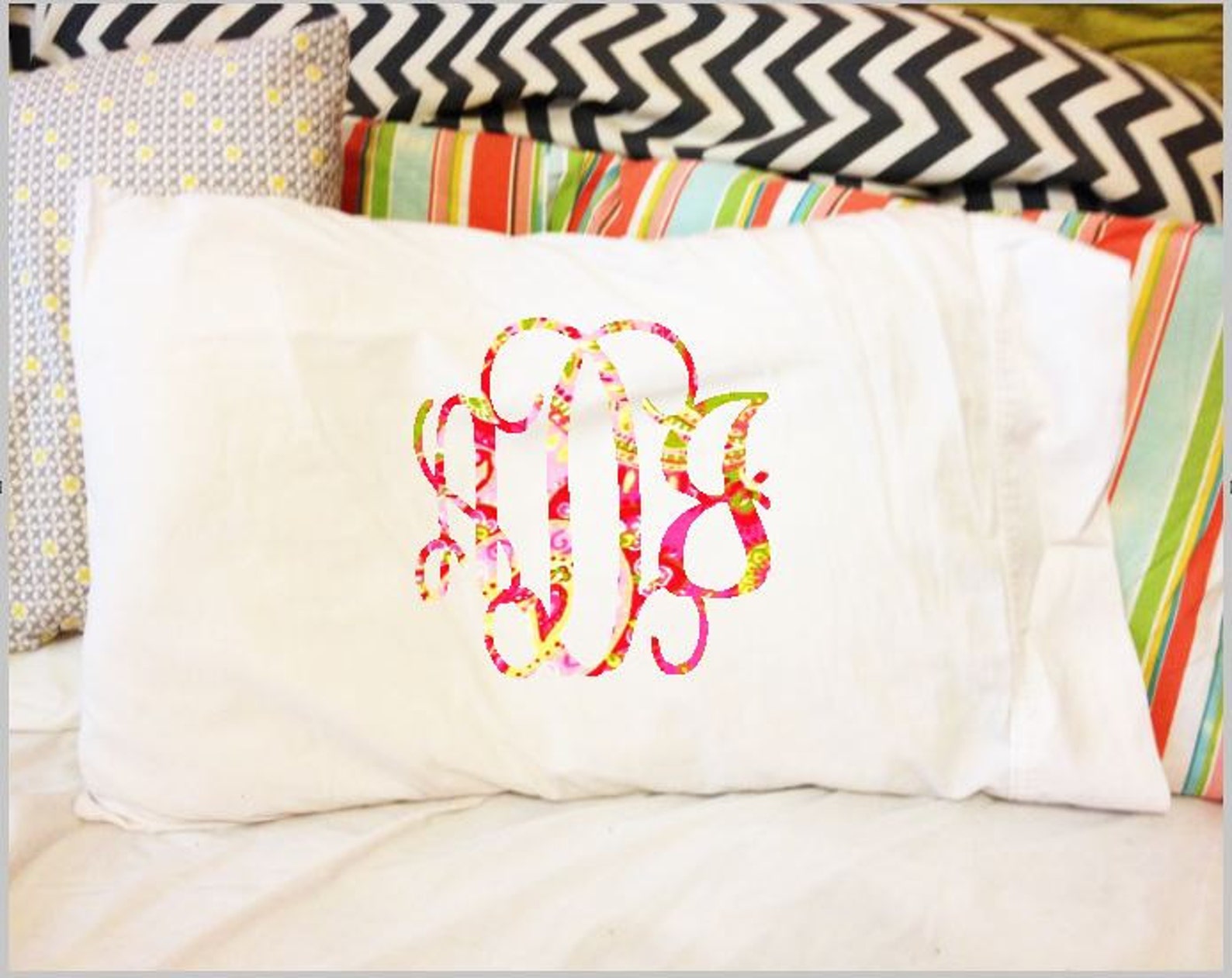 Monogrammed Pillow Case Lilly Inspired Monogram Etsy