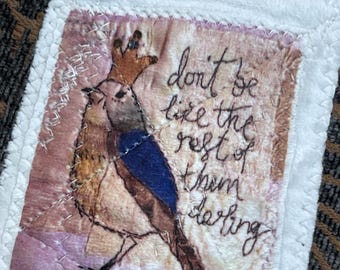 Velvet Bird Applique Patch, Slow Stitch Boho Upcycle Embellishment