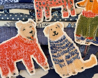 Applique patch, dog, dogs wearing sweaters Boho Upcycle Embellishment, sew or iron on  patch