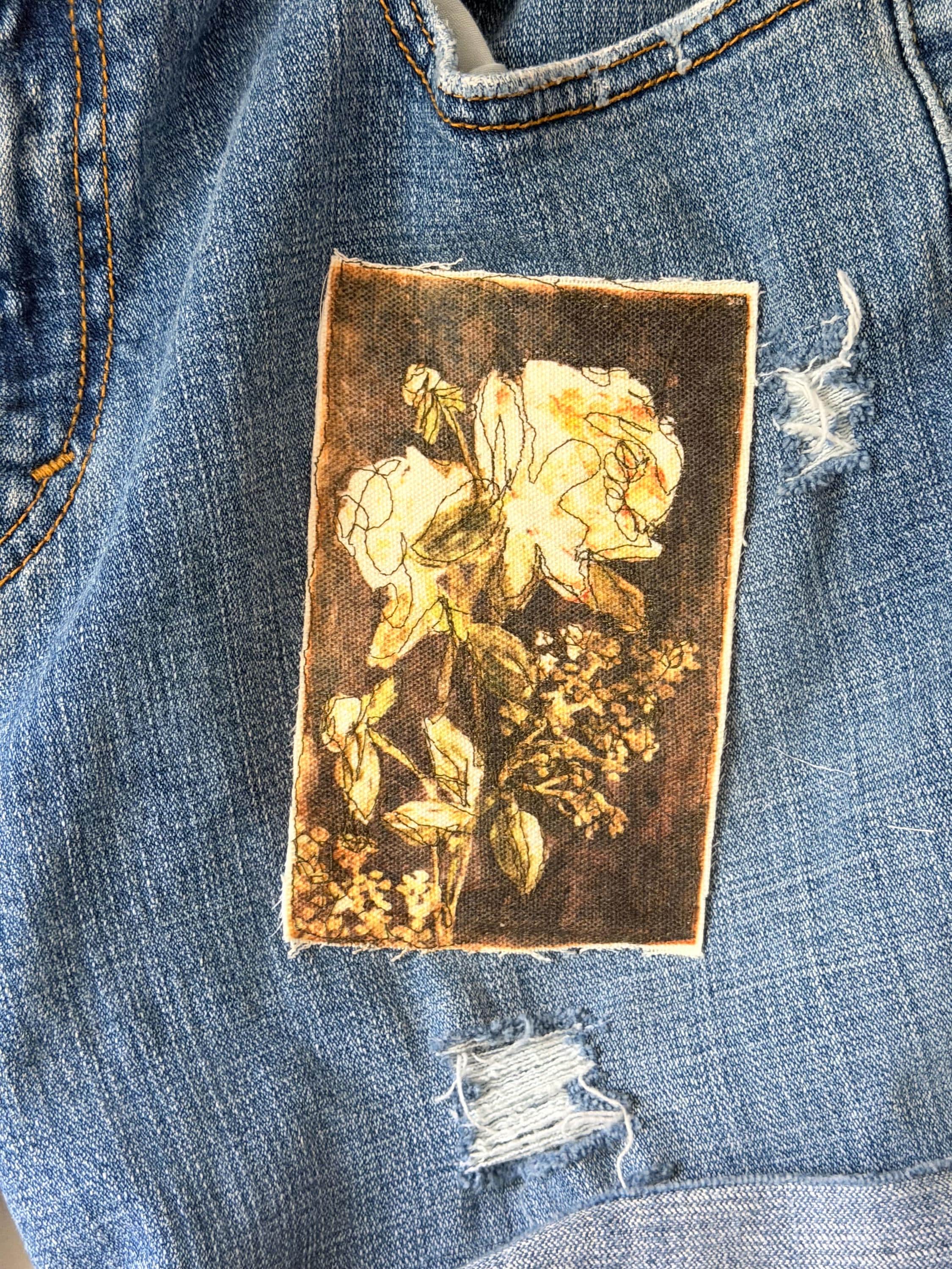 Distressed Floral Patch, Slow Stitch Embroidered, Boho Upcycle ...