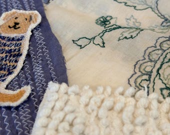 Craft fabric bundle, textured fabric bundle blues , chambray embroidered fabric, mini fabric bundle