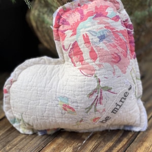 Valentine heart pillow, upcycled quilt pillow, love message pillow, vintage quilt pillow