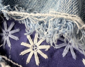 Applique patch peek a boo patch, visible mending patch, denim embroidered patch