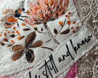 Bee applique patch, distressed quilted denim patch, be still and know, bee themed applique patch